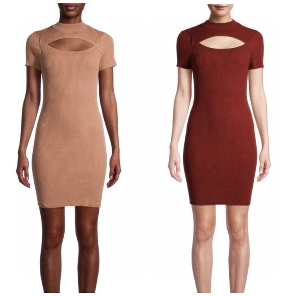 🖤 Bundle Two No Boundaries Juniors Ribbed Short Sleeve Peekaboo Mock Neck Dress